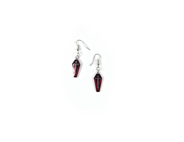 Red Coffin Cross Earrings