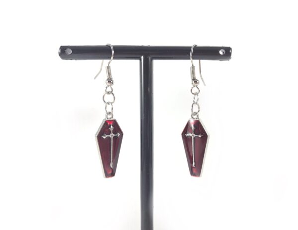 Red Coffin Cross Earrings