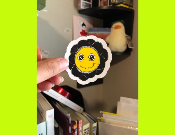 Black Flower Smiley Sticker