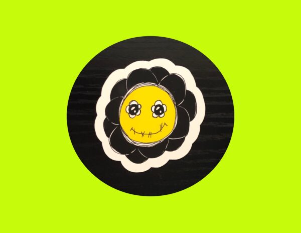 Black Flower Smiley Sticker
