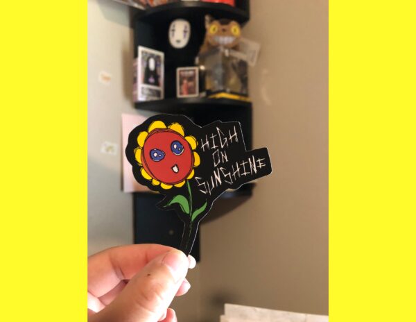 High on sunshine flower sticker black