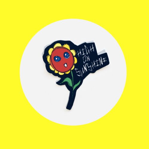High On Sunshine Flower Sticker Black