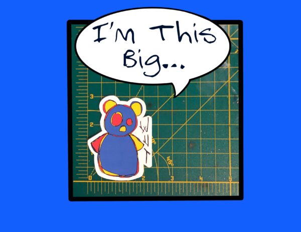 Blue Bear Wut Die Cut Sticker Measurements