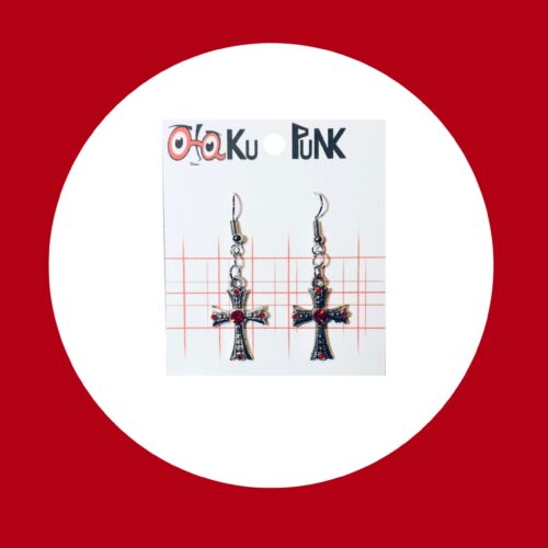 Cross with Red Rhinestones Earrings