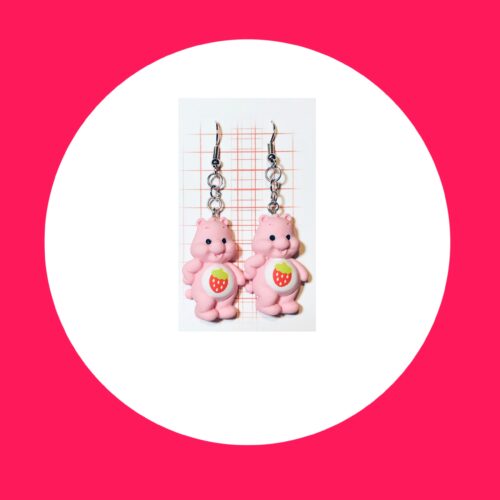 Pink Strawberry Bear Earrings