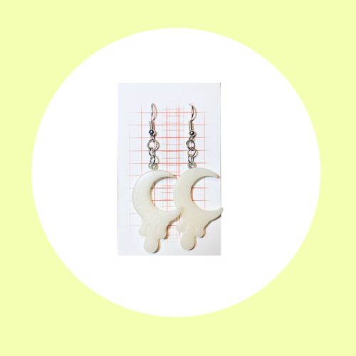 White Glitter Moon Wand Earrings